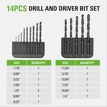 14 PC Black Oxide Drilling Bit Set