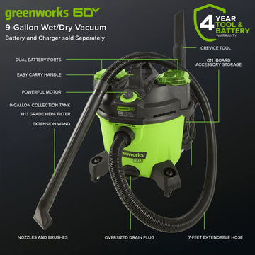 60V AC/DC Wet/Dry Vacuum (Tool Only)