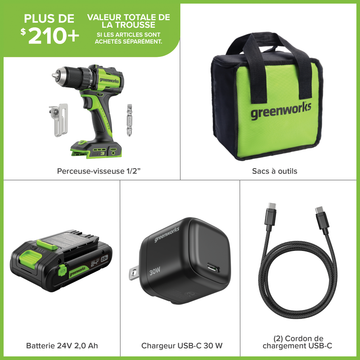 24V Cordless Battery 1/2" 400 in/lbs. Drill Driver – 2.0Ah USB-C Battery & 30W USB-C Fast Charger Included